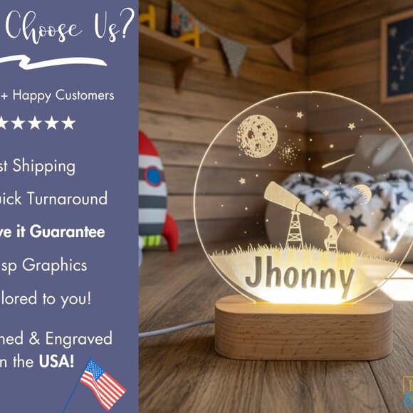 Custom Star Telescope LED Sign | Personalized Bedroom Cloud Light for Boys - Picture 4 of 8